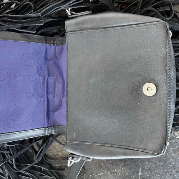 Vtg Fringe Leather Crossbody Bag Y2K Joseph B Black Boho Festival Suede Purse - Picture 5 of 13